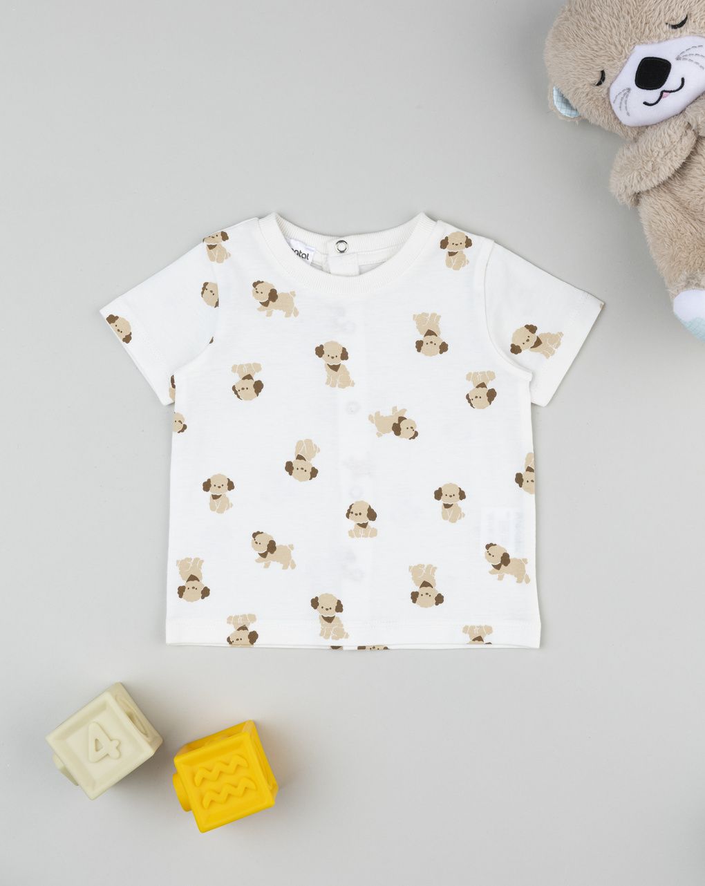 T-shirt bimbo panna cagnolini allover