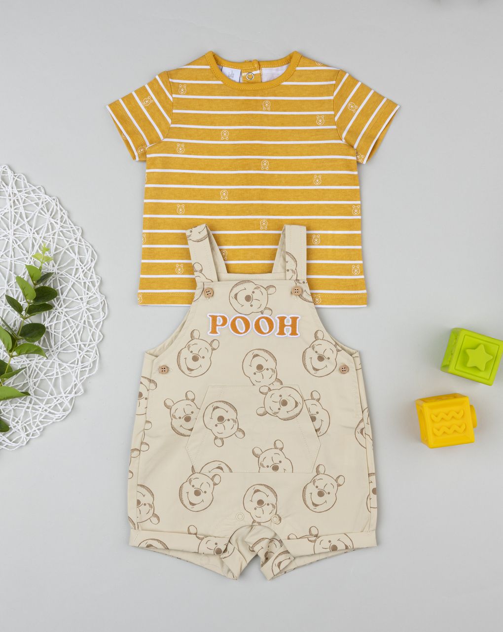 Completo salopette giallo bimbo winnie the pooh