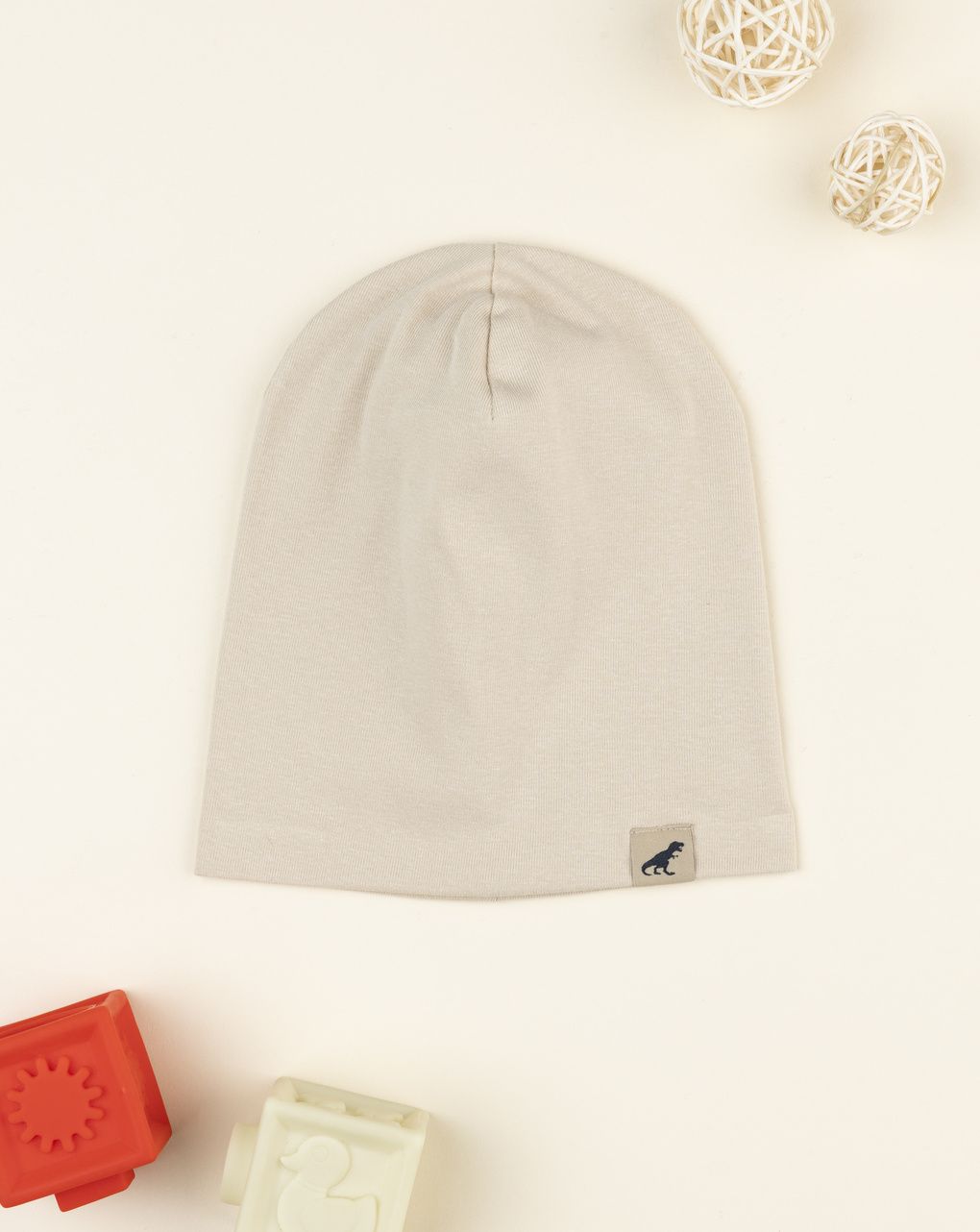 Berretto bambino beige patch dinosauro