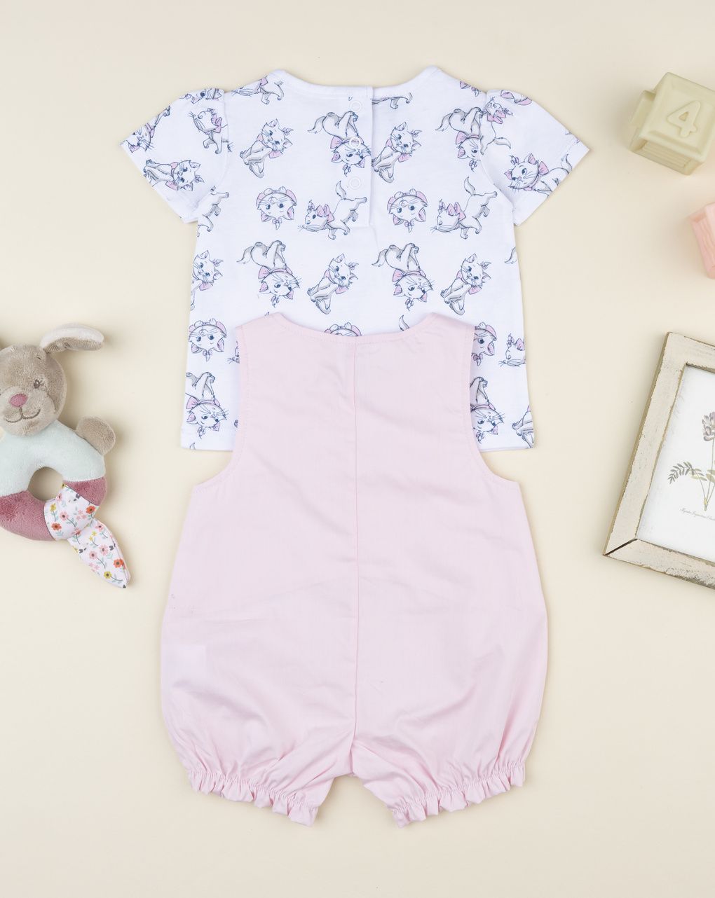 Completo salopette bimba rosa aristogatti