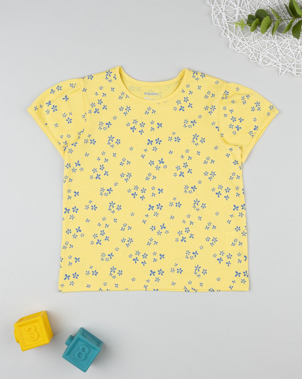 T-shirt maniche corte bambina gialla fiori allover