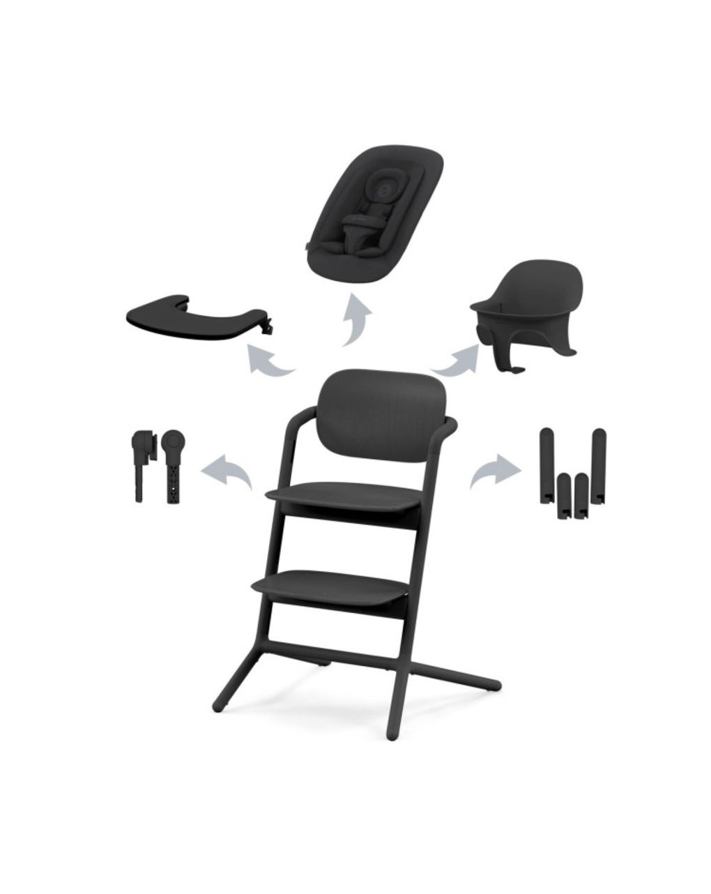 Lemo 4in1 sedia evolutiva con sdraietta e accessori pappa - stunning black - cybex gold