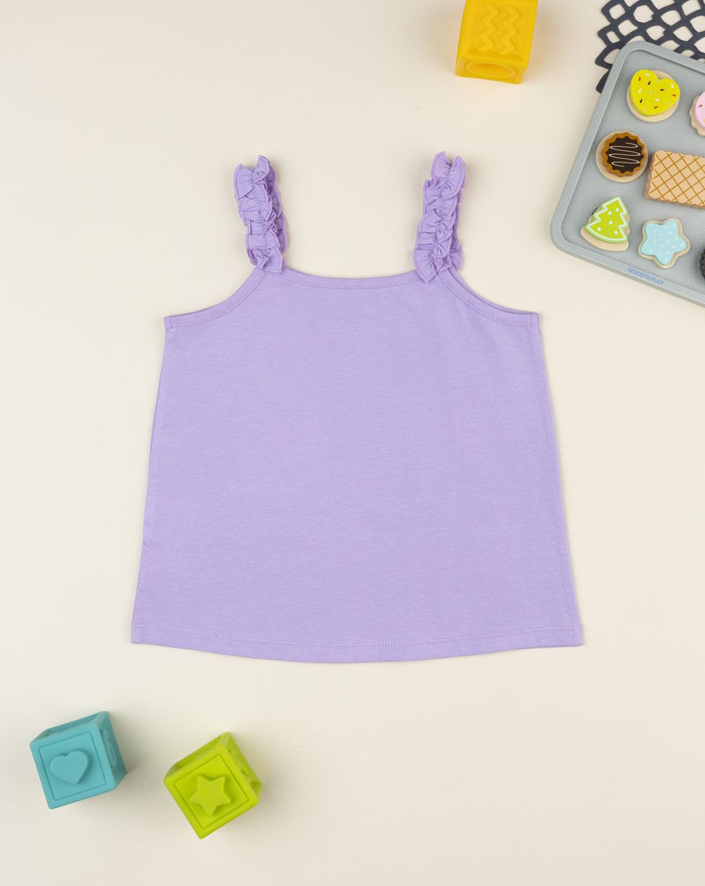 Canotta lilla bambina rouches spalline