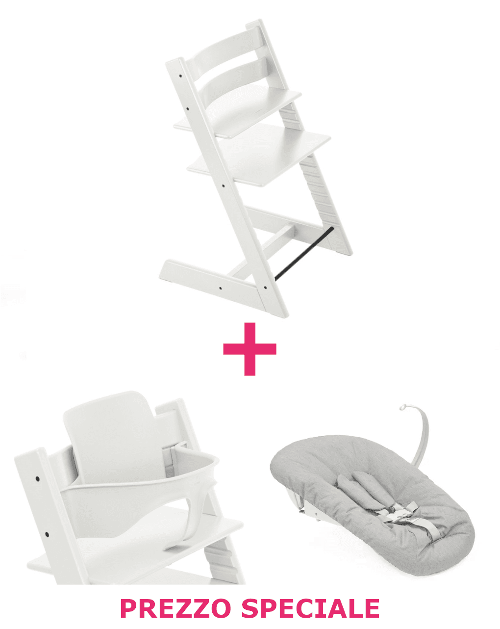 Tripp trapp® bianco + babyset + newborn set grey a un prezzo speciale – personalizzabile – stokke®
