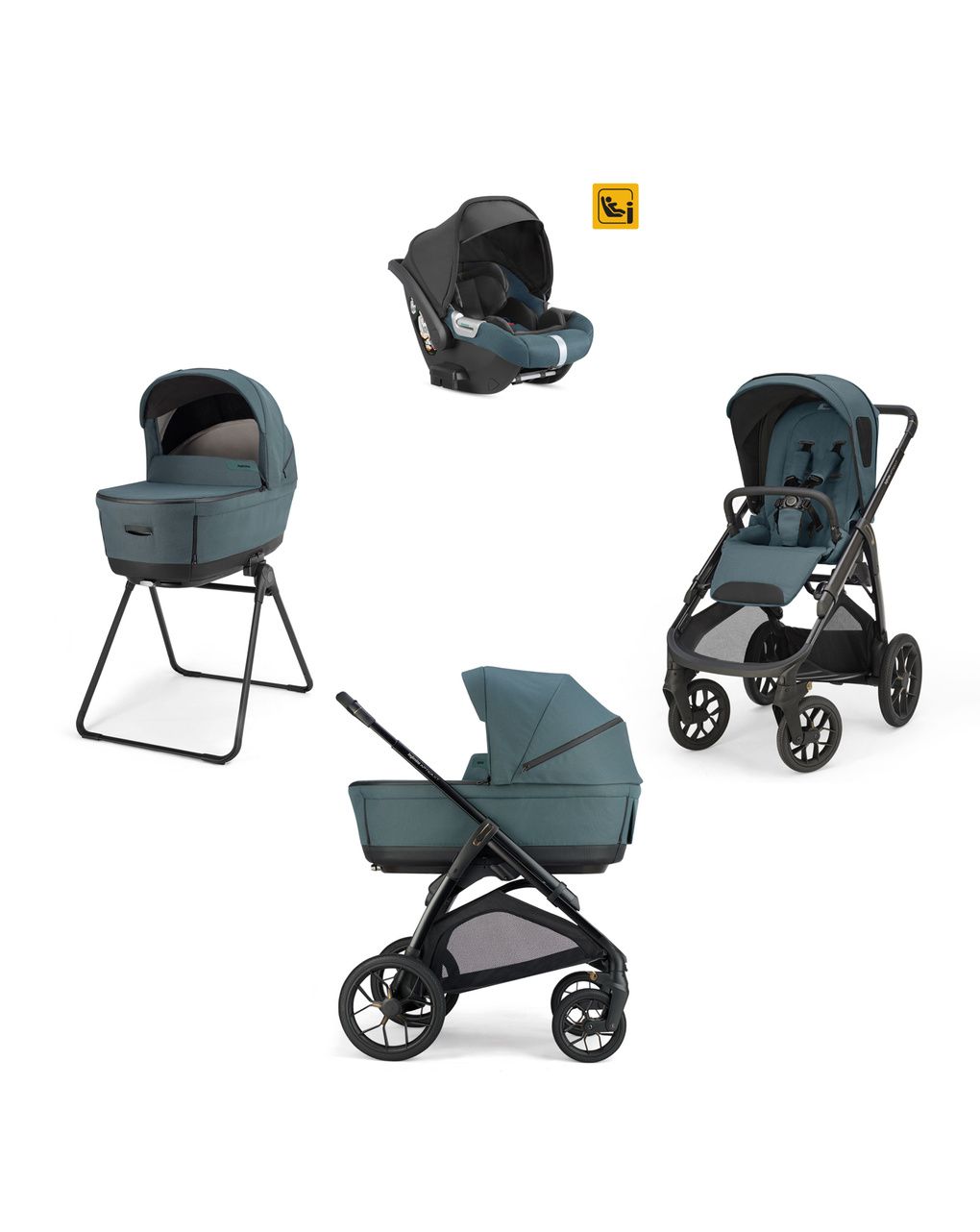 Aptica xt system quattro - himalaya blue con telaio black e seggiolino auto darwin infant - inglesina