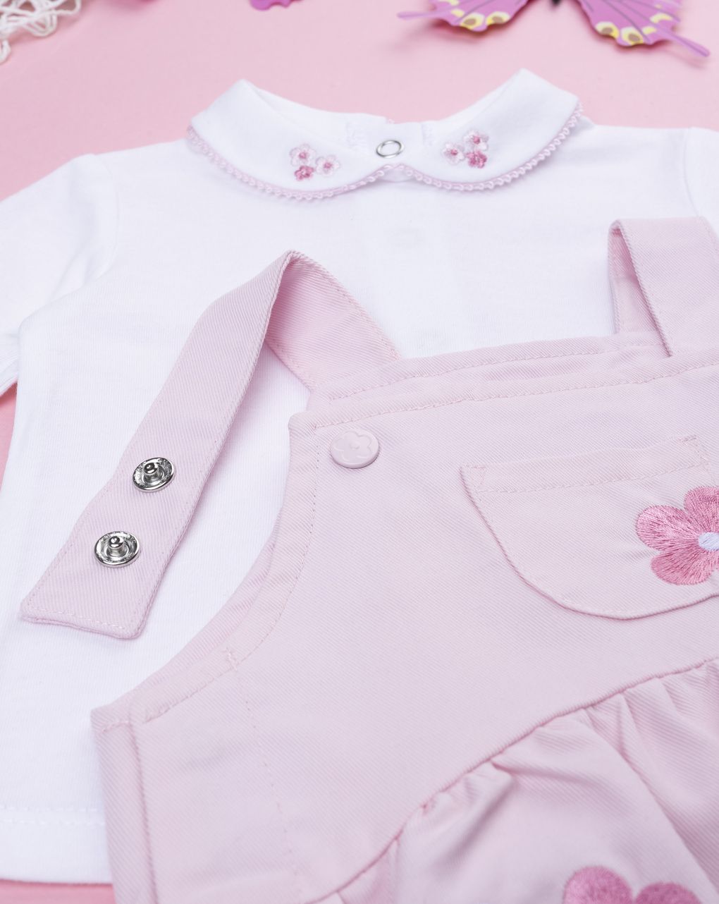 Completo bimba salopette rosa