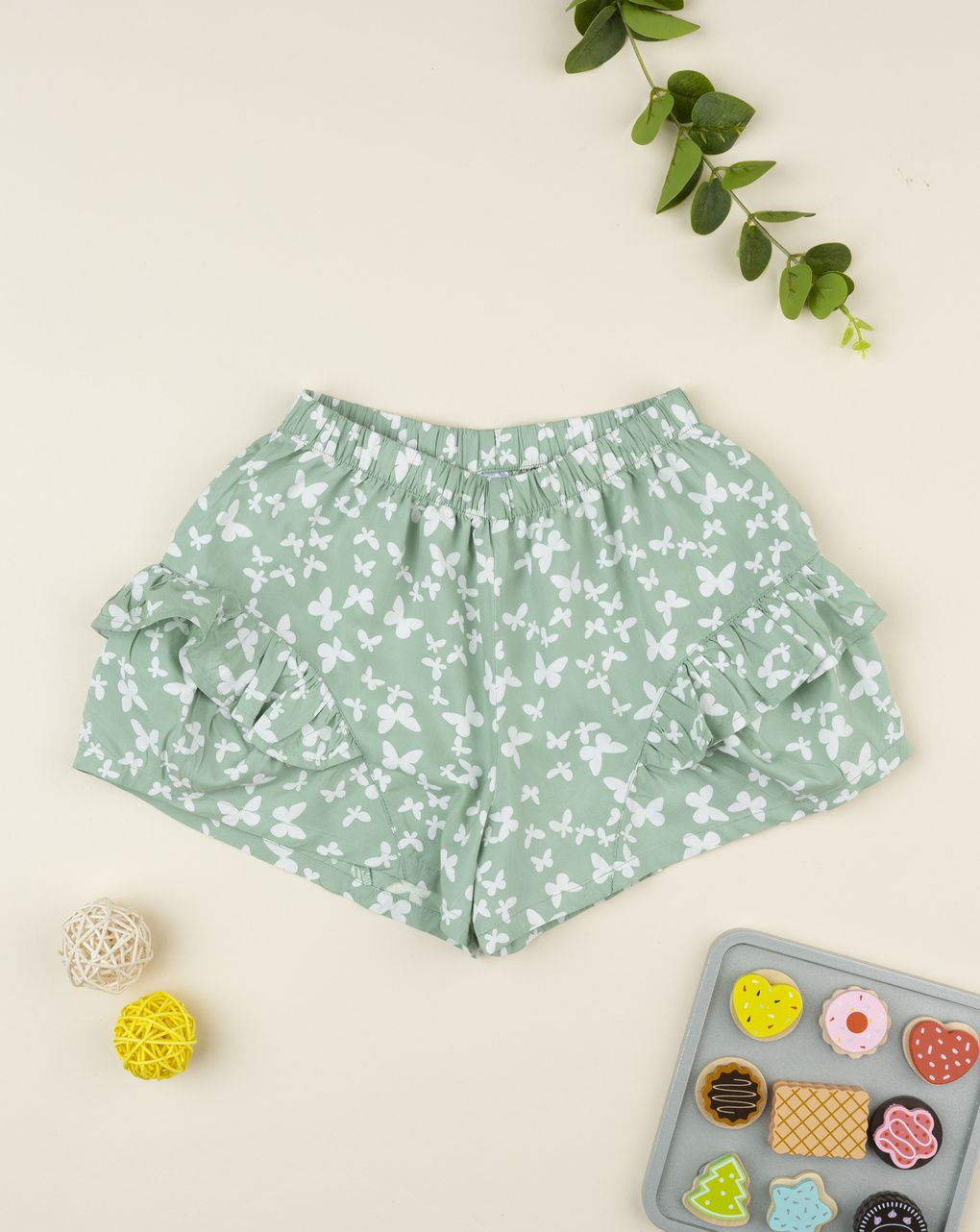 Shorts bambina verdi farfalle
