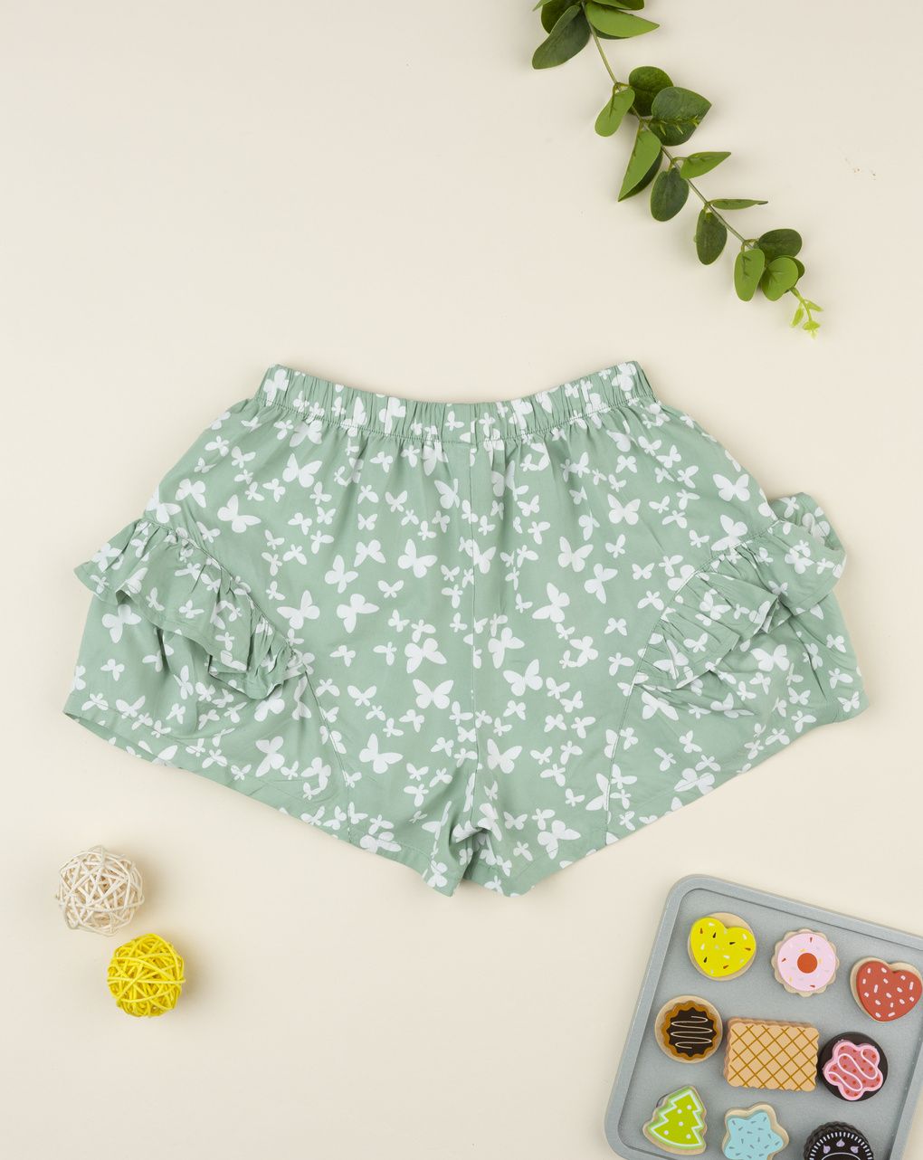 Shorts bambina verdi farfalle