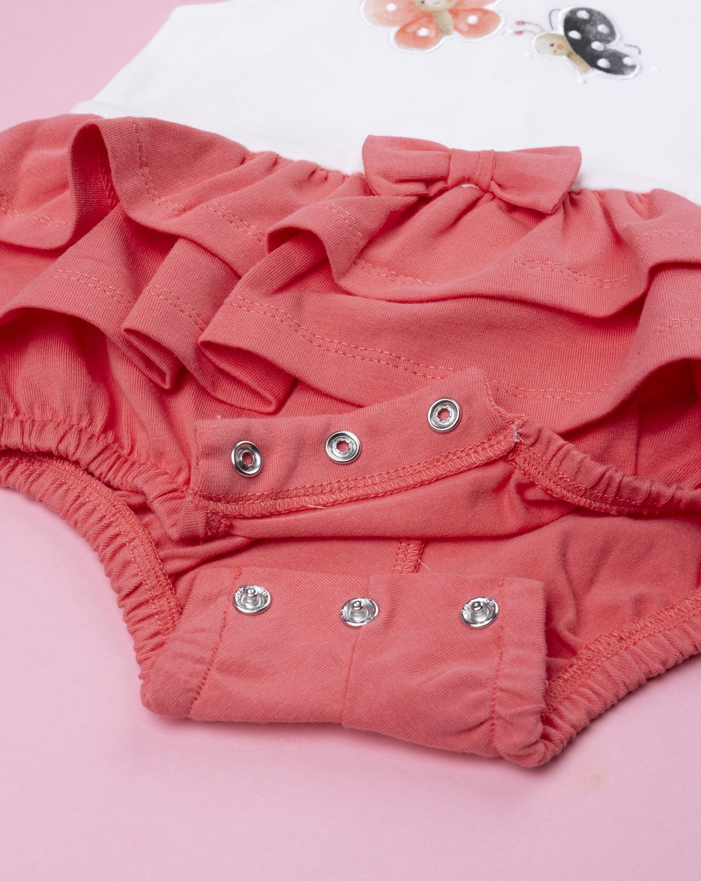 Pagliaccetto bimba bianco/corallo farfalle