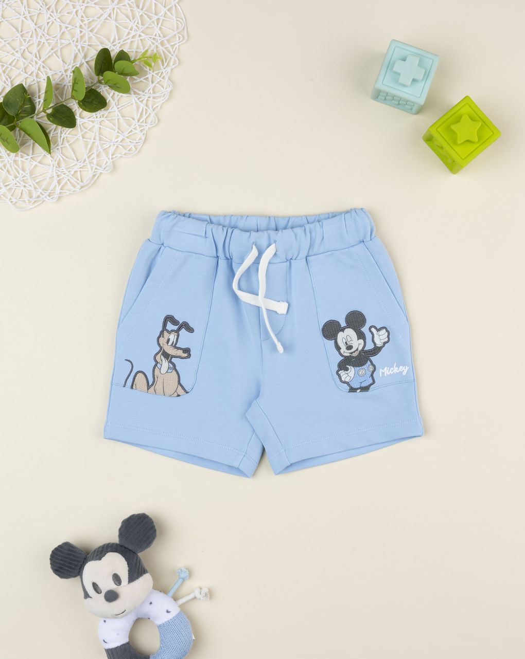 Shorts bimbo mickey mouse azzurro
