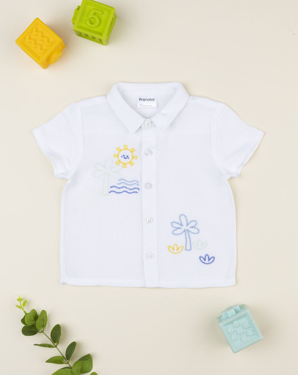 Camicia lino bimbo ricami mare