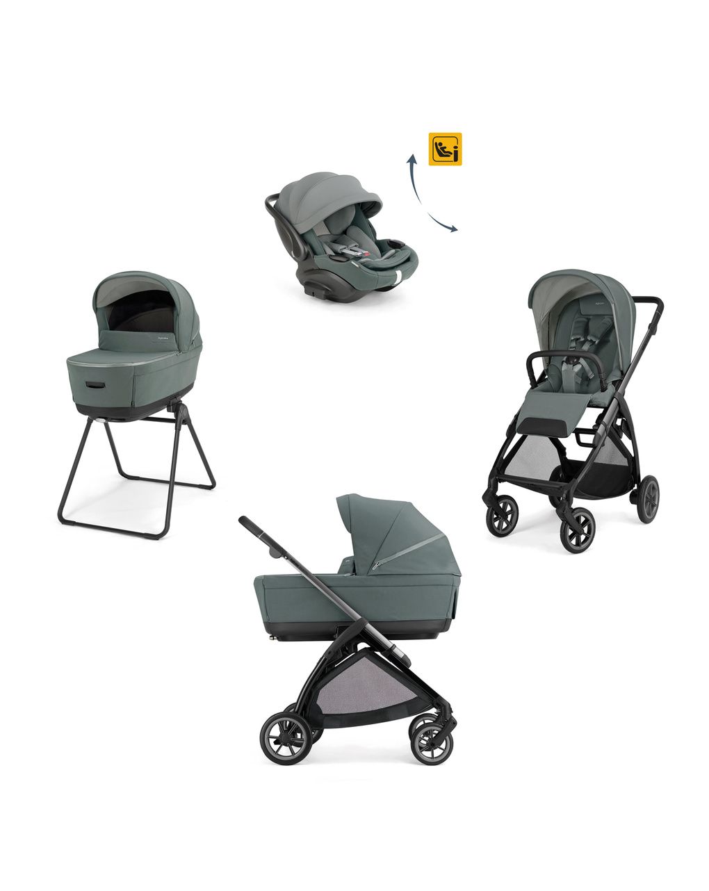 Electa system quattro - studio grey con telaio iron e seggiolino auto darwin infant recline evo - inglesina