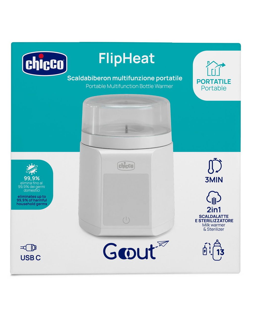 Scaldabiberon portatile 2 in 1 con batteria ricaricabile - chicco