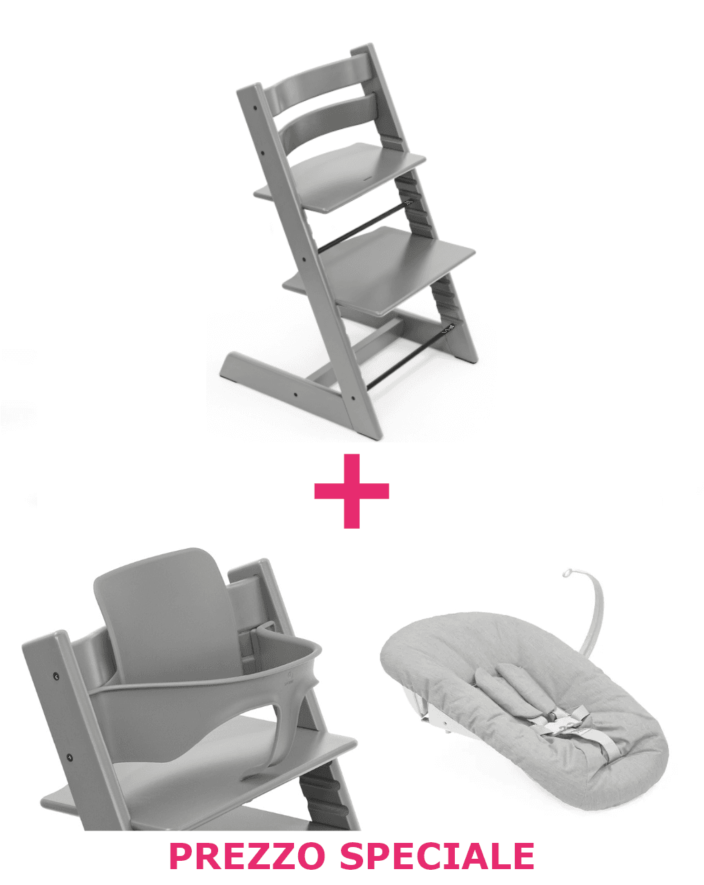 Tripp trapp® storm grey + babyset + newborn set grey a un prezzo speciale – personalizzabile – stokke®