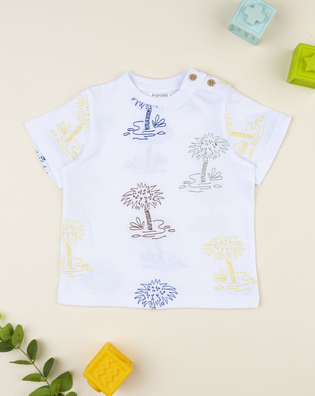 T-shirt bimbo bianca palme ricamate