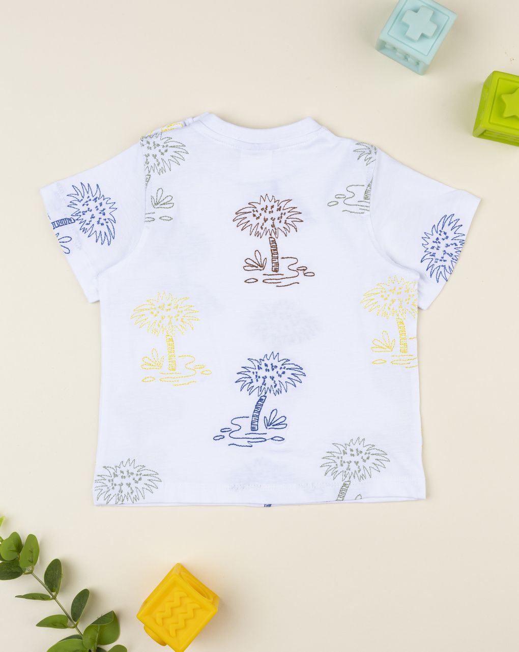 T-shirt bimbo bianca palme ricamate