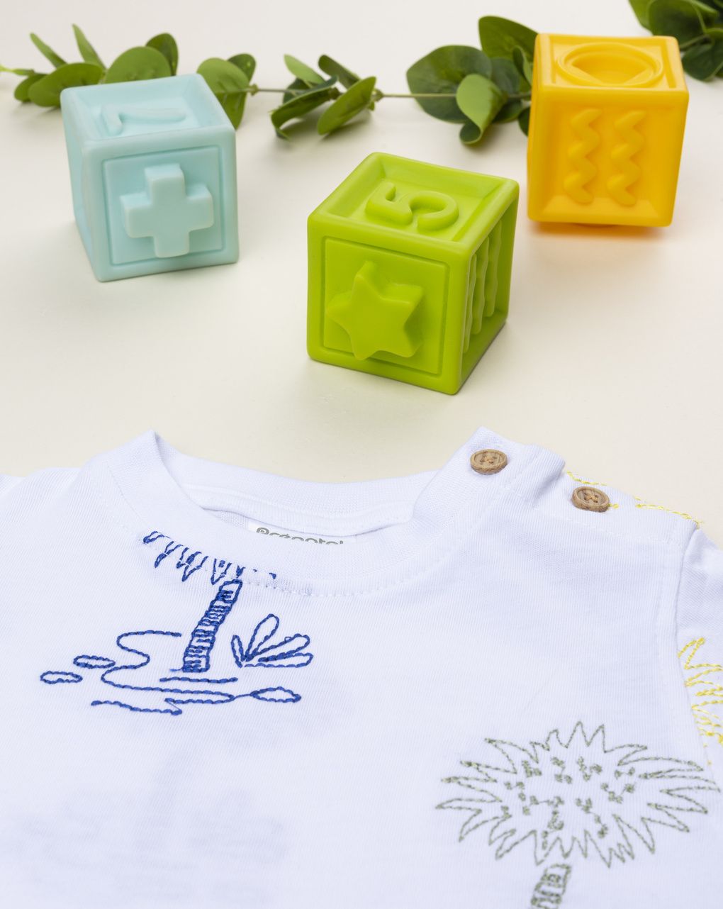 T-shirt bimbo bianca palme ricamate