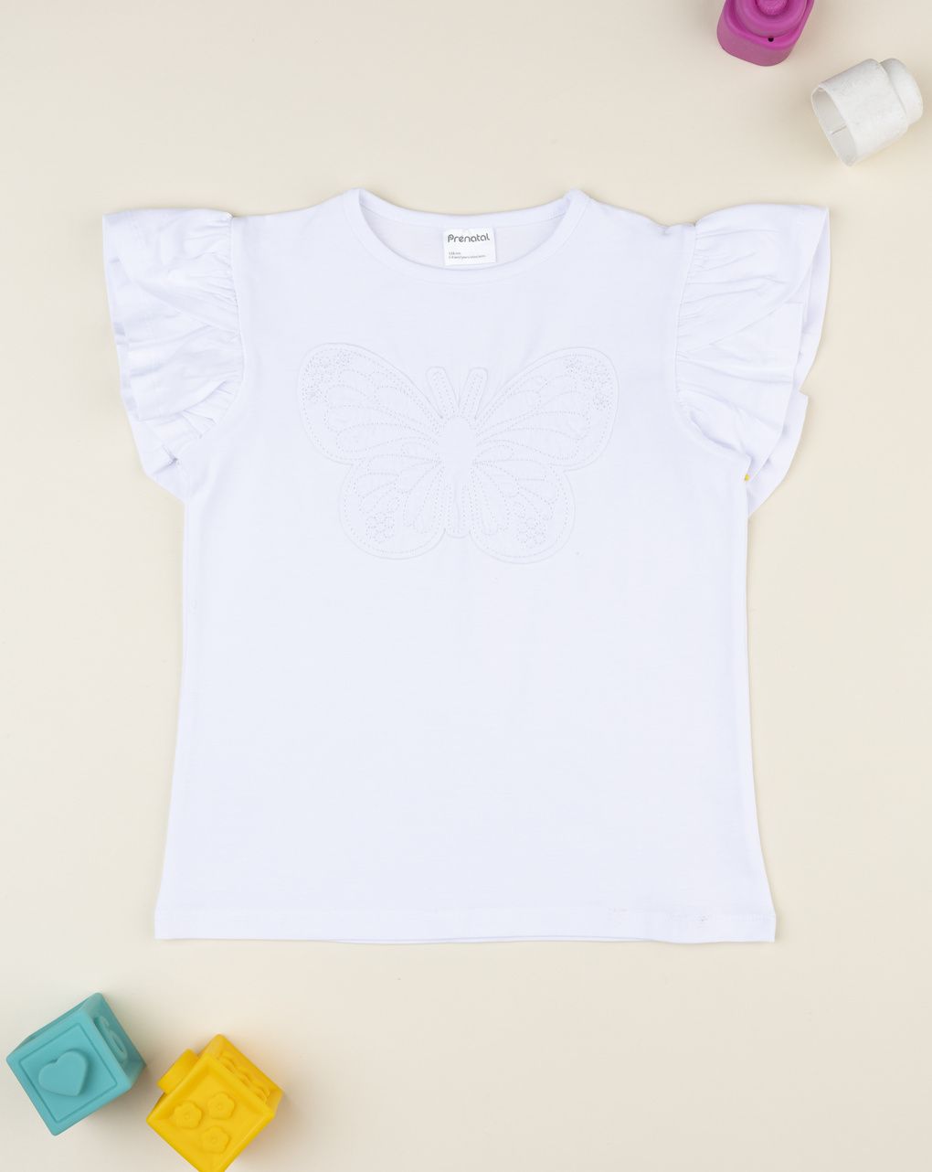 T-shirt bambina bianca ricamo farfalla