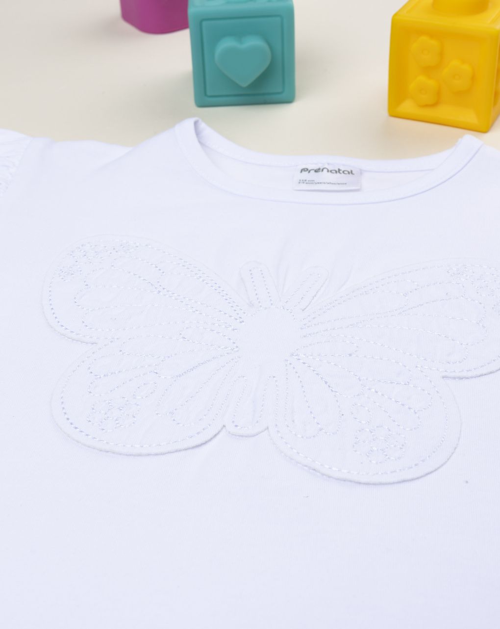 T-shirt bambina bianca ricamo farfalla