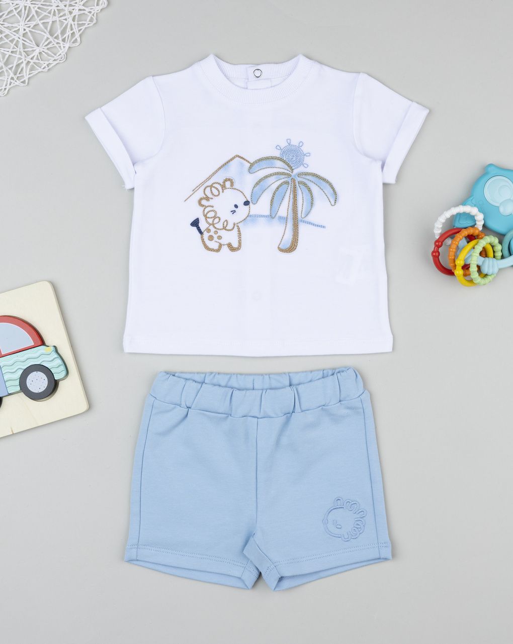 Completo bianco e blu bimbo scimmietta