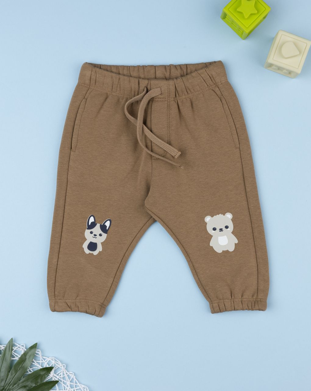 Pantalone bimbo marrone patch animali