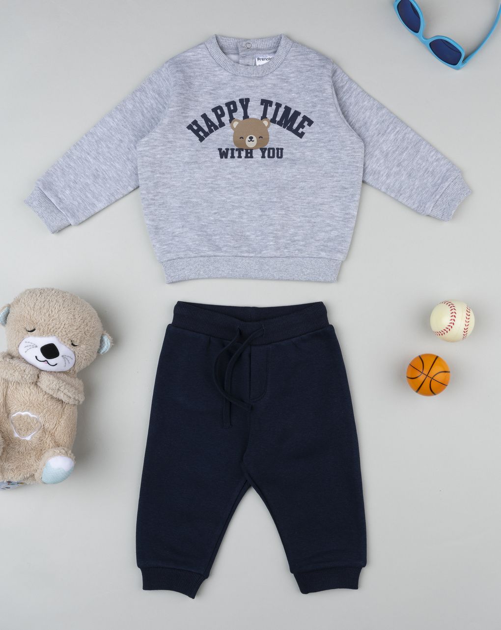 Completo jogging bimbo grigio/blu orsetto