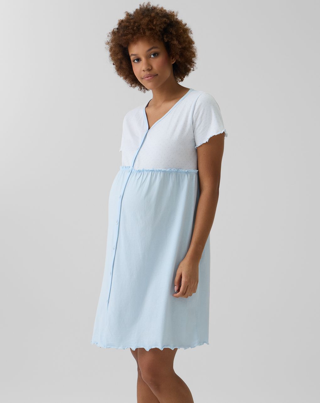 Camicia da notte parto bianco/azzurro pois