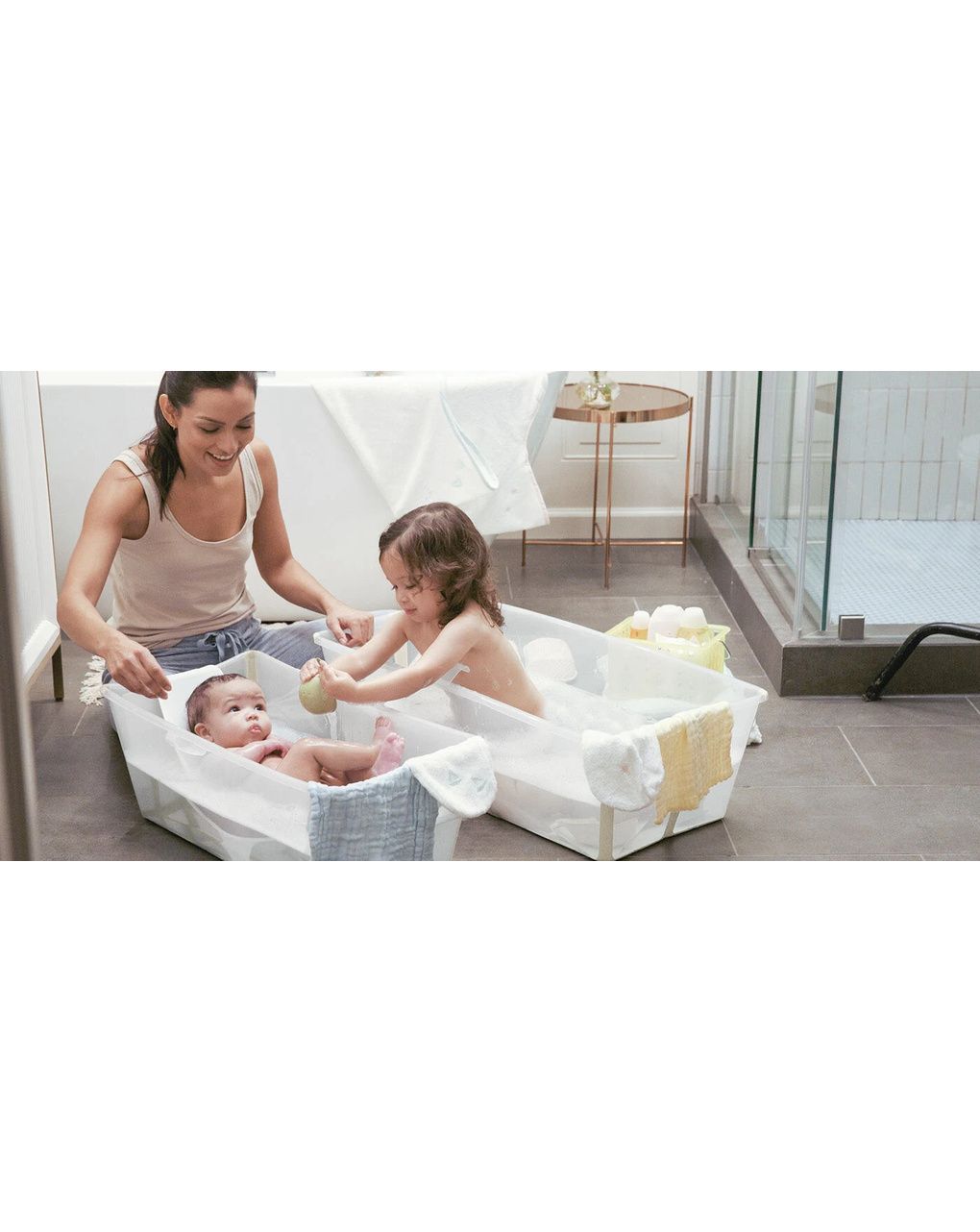 Vaschetta pieghevole flexi bath® x-large con supporto per neonati - sandy beige -  stokke®