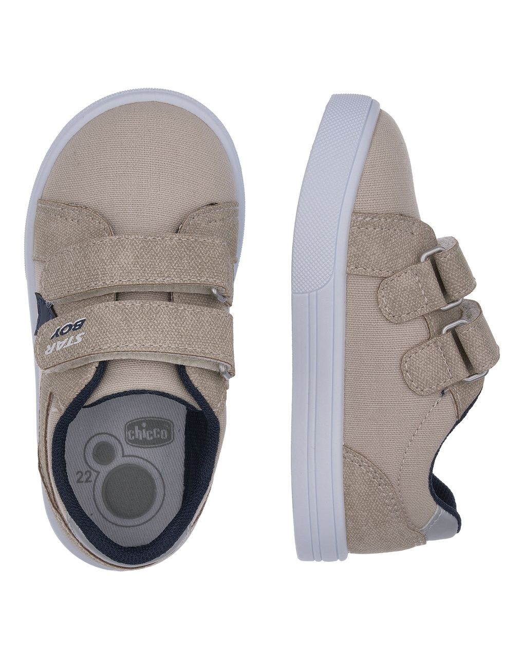 Sneaker bimbo doppio strappo beige con stella- chicco