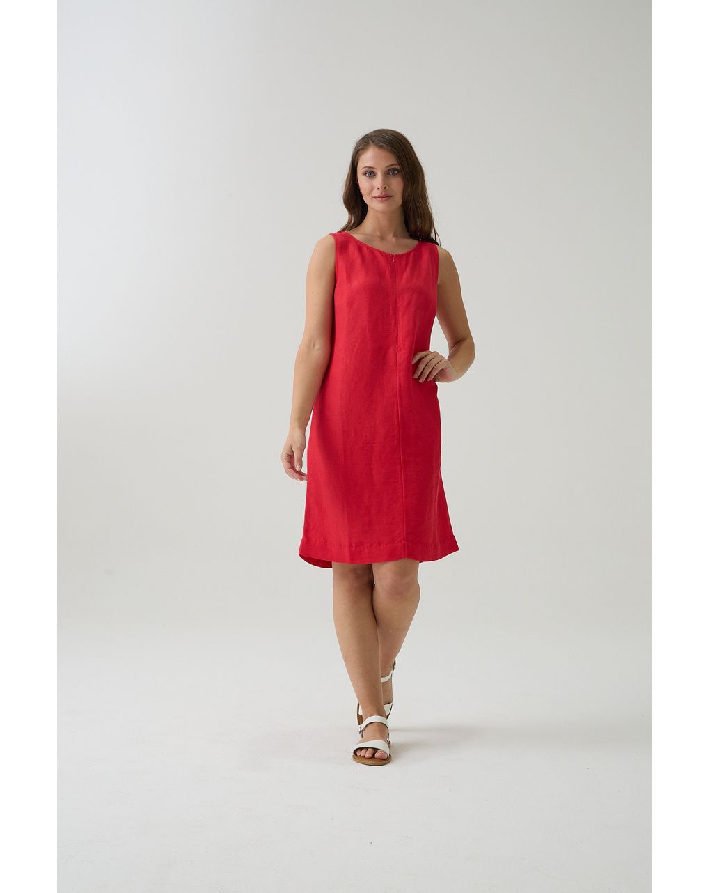 Abito smanicato lino rosso premaman