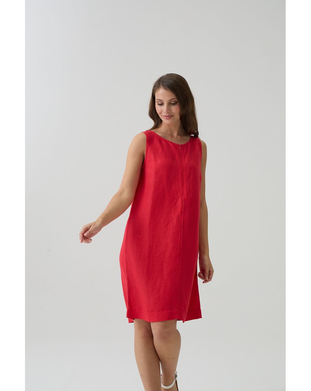 Abito smanicato lino rosso premaman