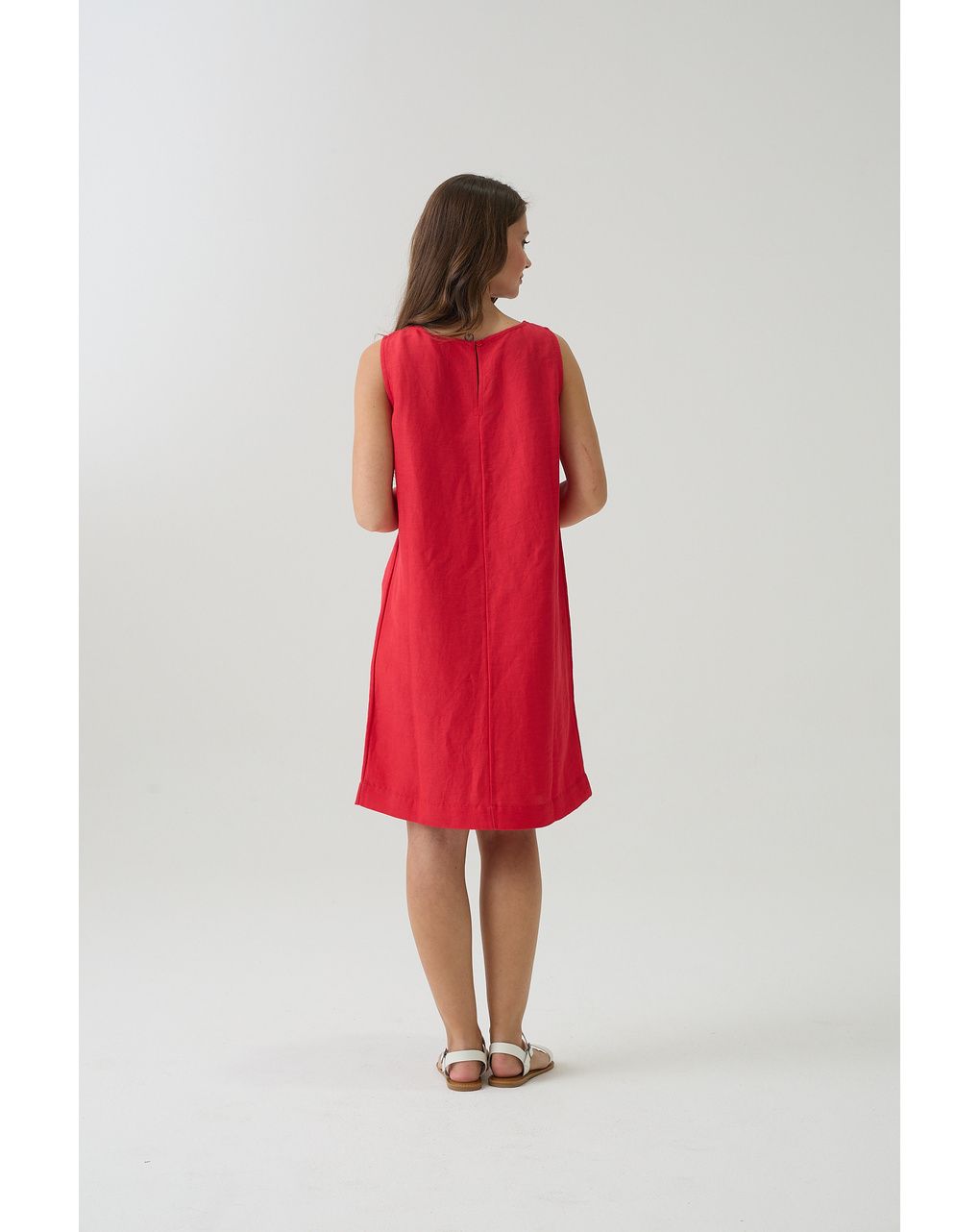 Abito smanicato lino rosso premaman