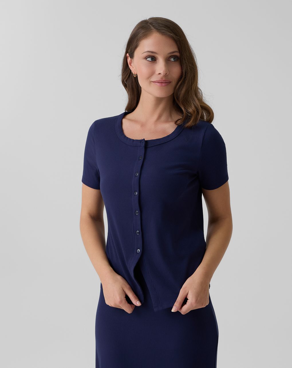 T-shirt allattamento a costina blu