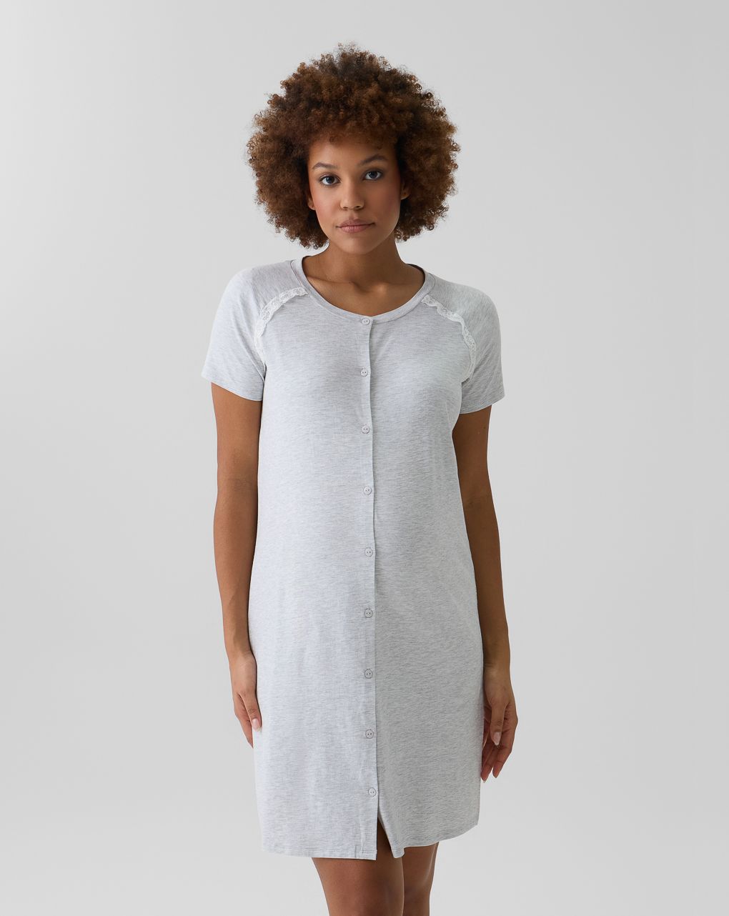 Camicia da notte parto grigia con pizzo