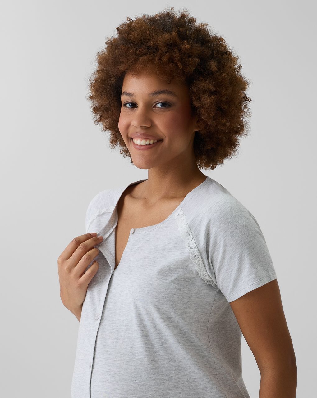Camicia da notte parto grigia con pizzo