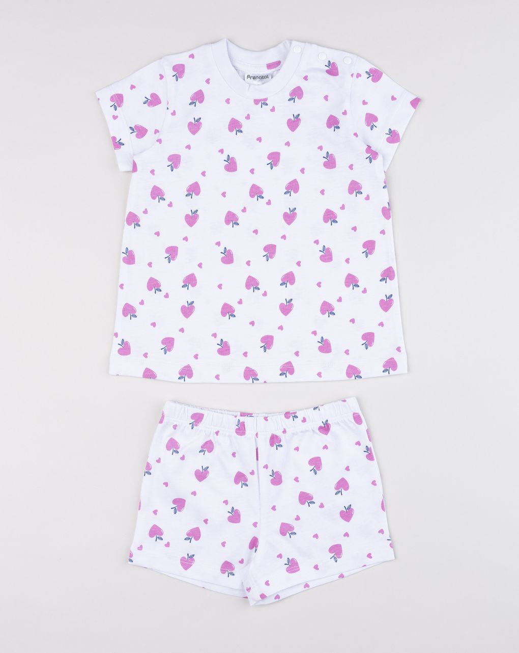 Pigiama estivo bambina bianco con cuoricini