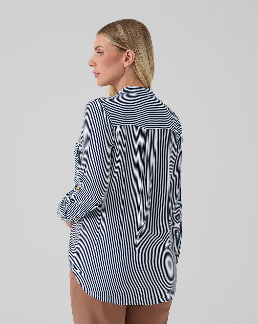 Camicia premaman righe bianche blu con tasche