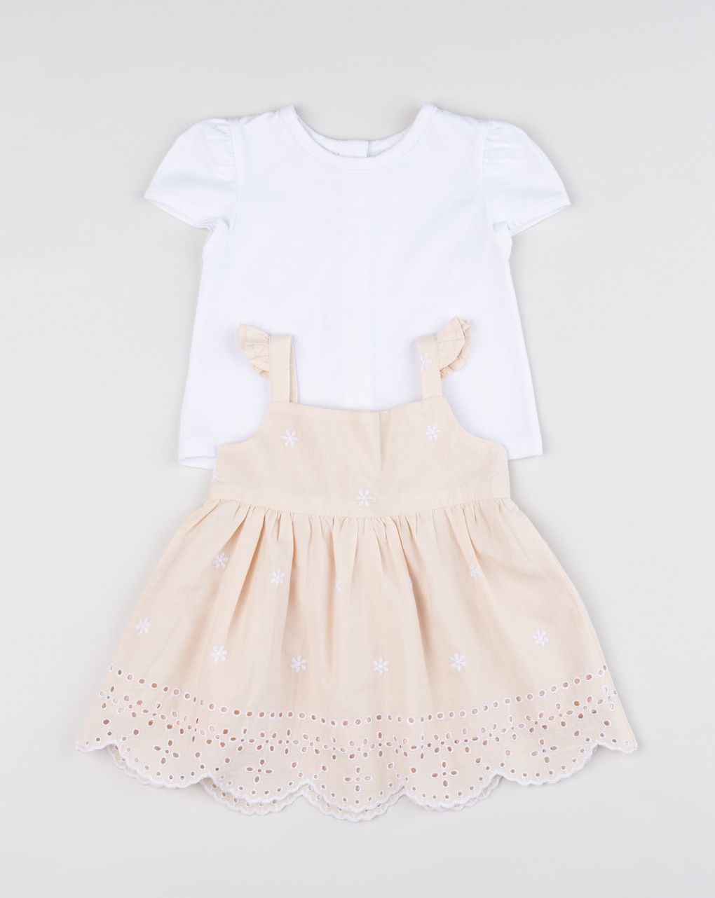 Completo bimba t-shirt e abito salopette ricamato