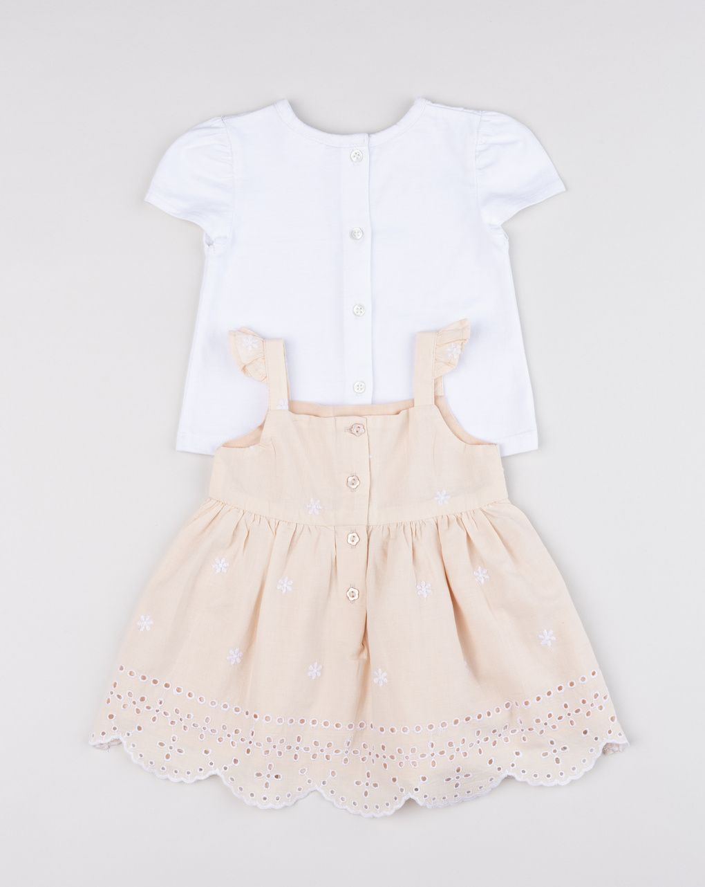 Completo bimba t-shirt e abito salopette ricamato