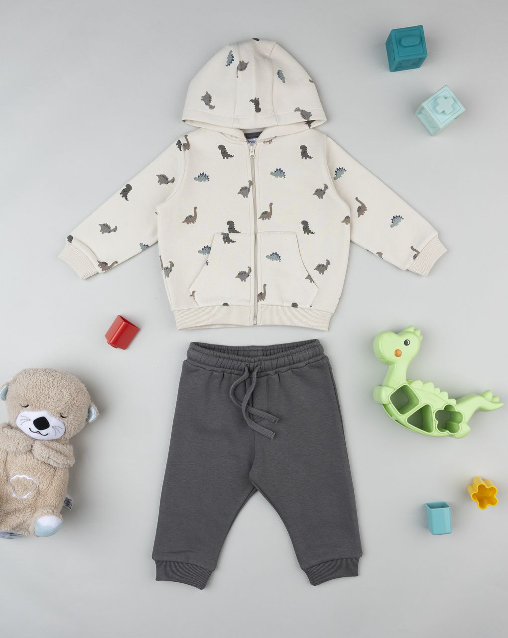 Completo jogging bimbo beige dino allover