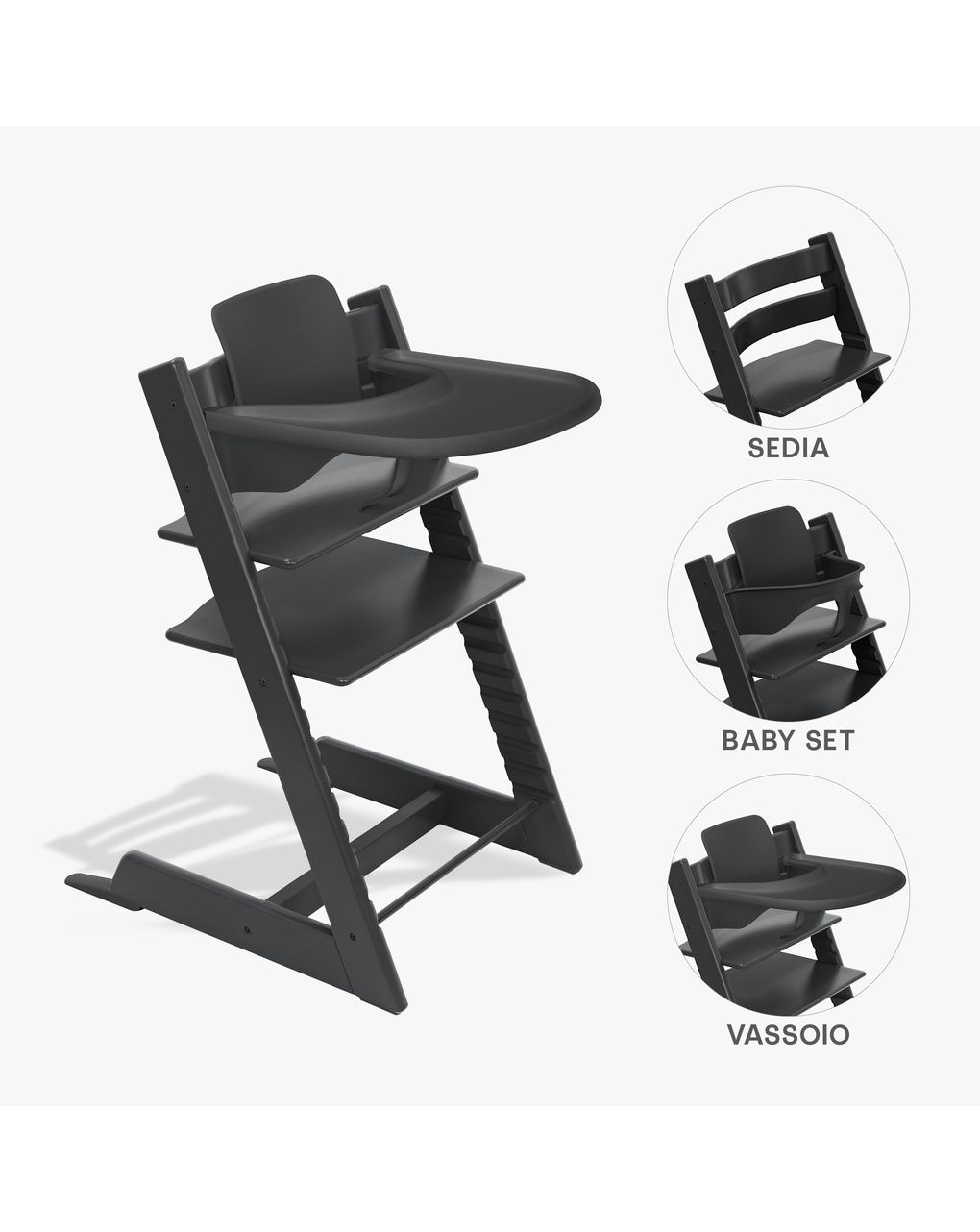 Pack seggiolone tripp trapp® nero sedia + babyset + vassoio  nero - personalizzabile - stokke®