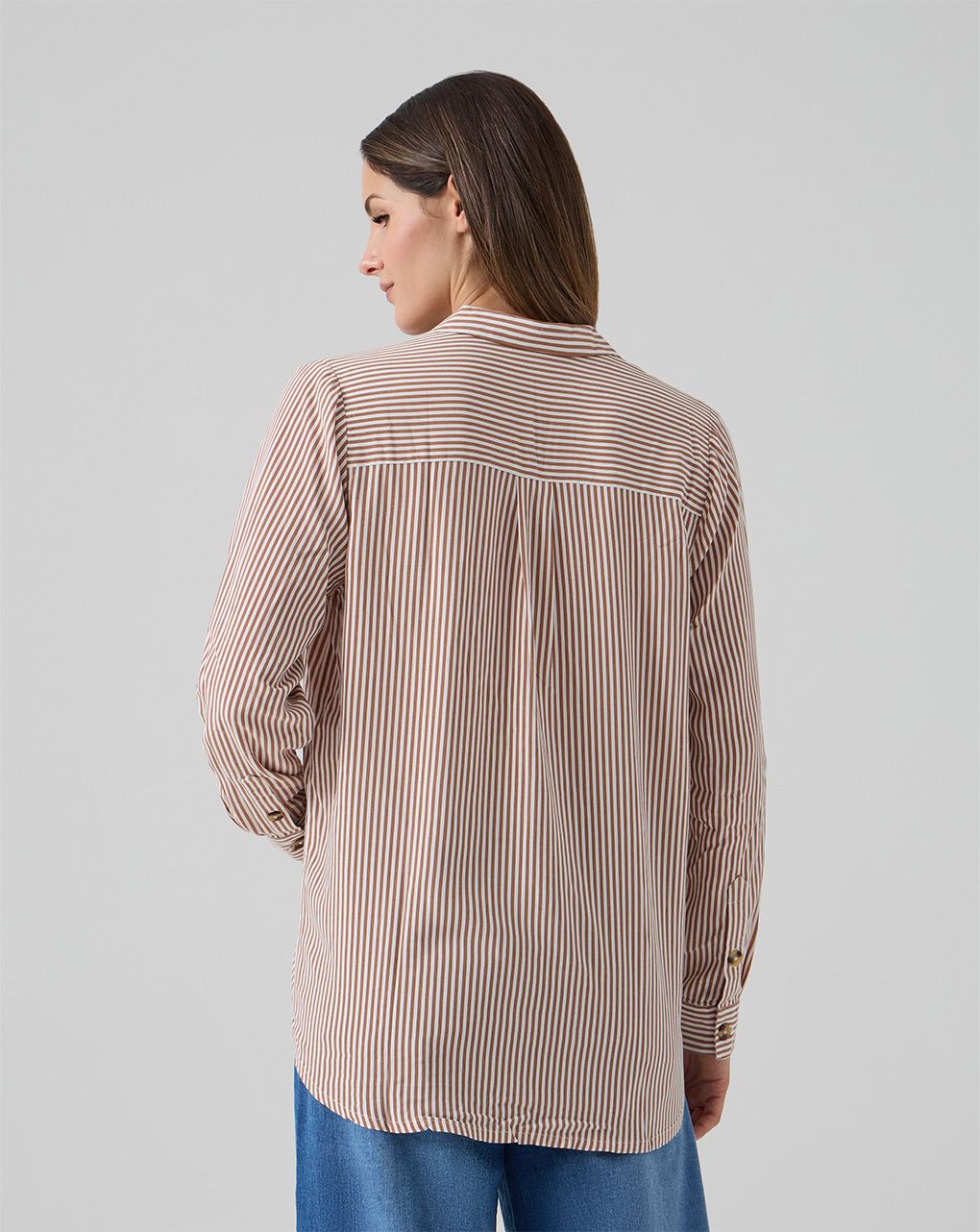 Camicia premaman righe bianche marroni con tasche