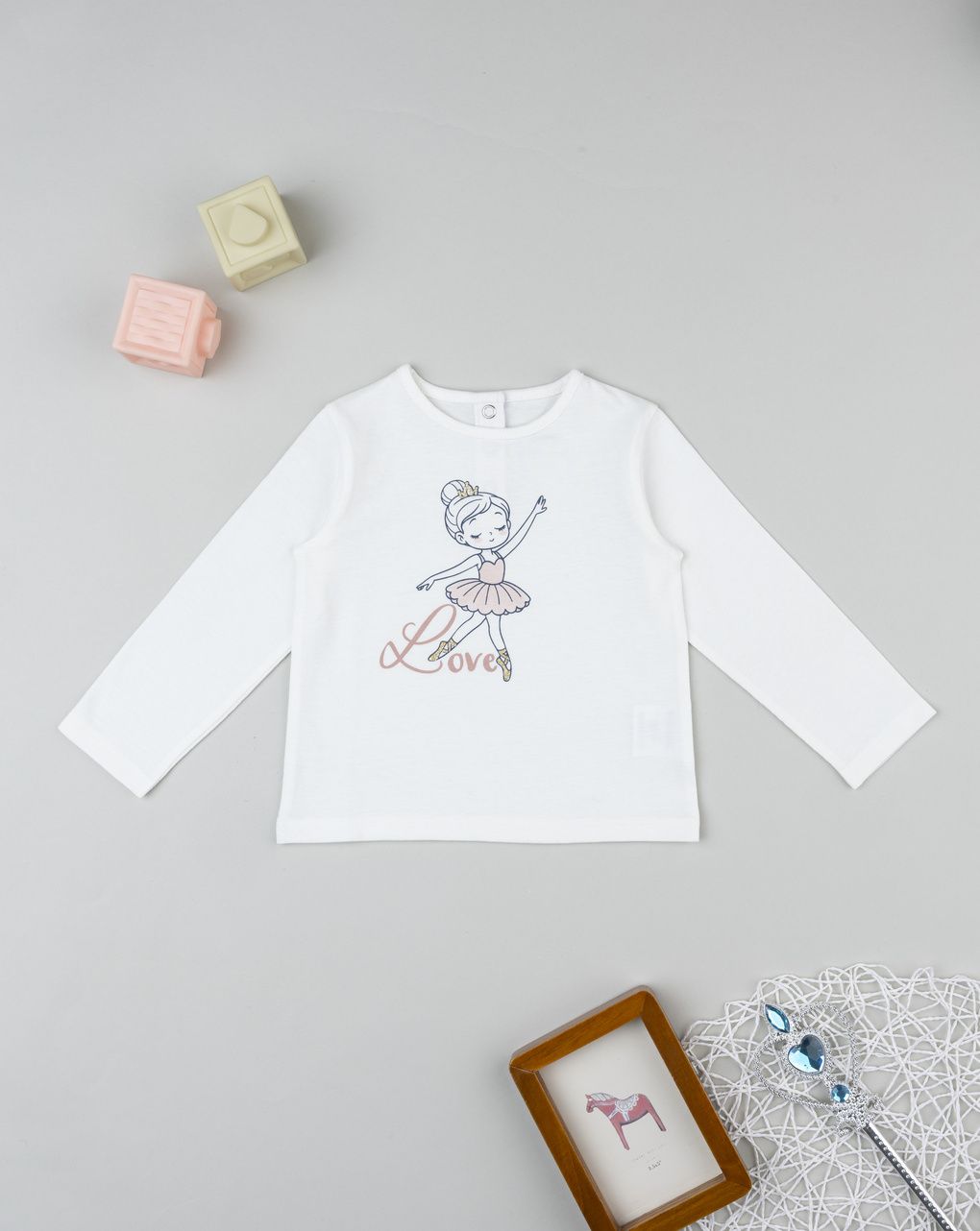 T-shirt bimba bianca stampa ballerina