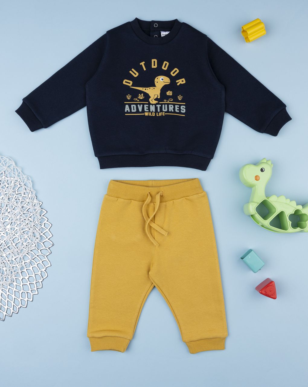 Completo jogging bimbo blu/giallo dinosauri