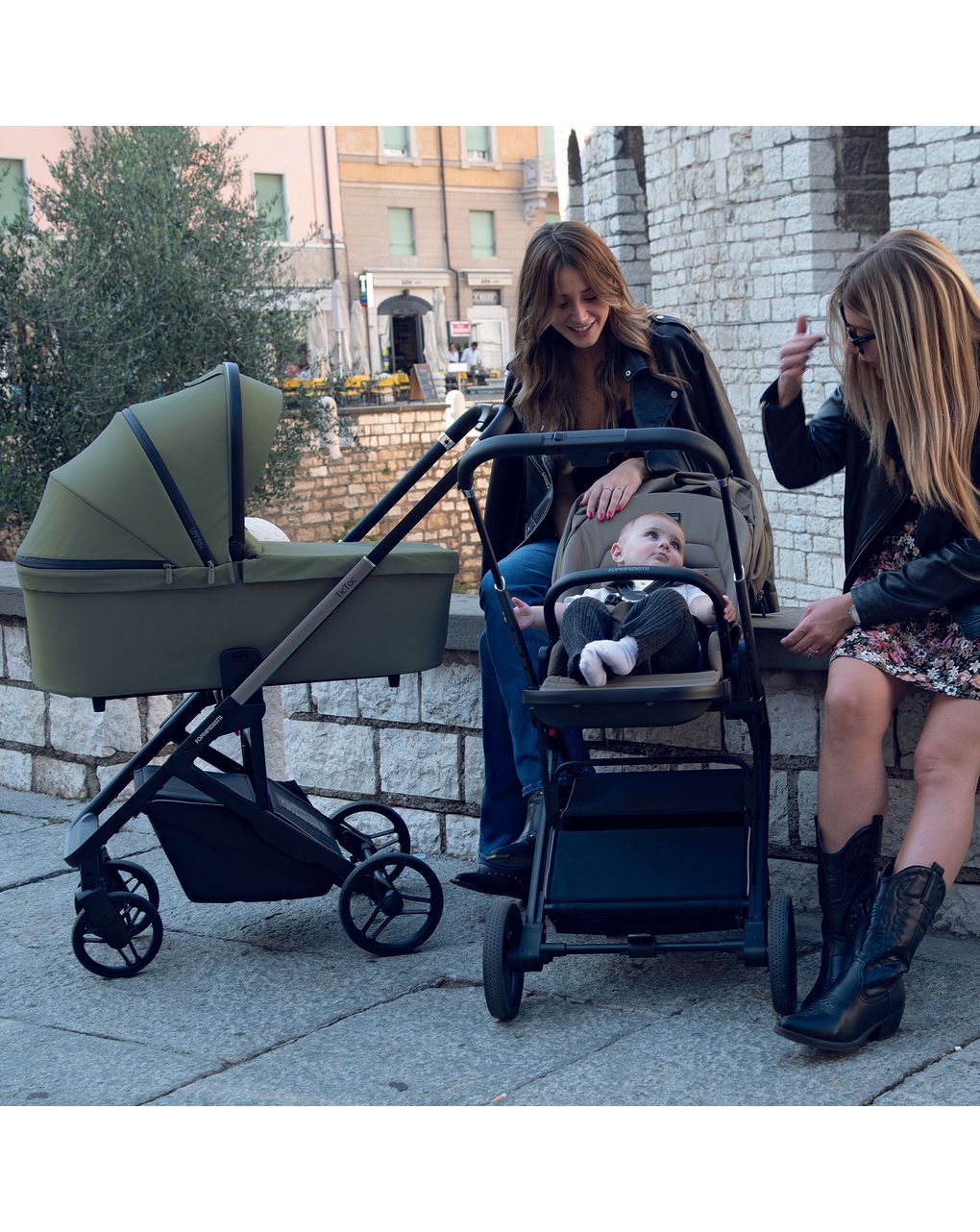 Trio tictoc + seggiolino rek black+ adattatore - olive - foppapedretti