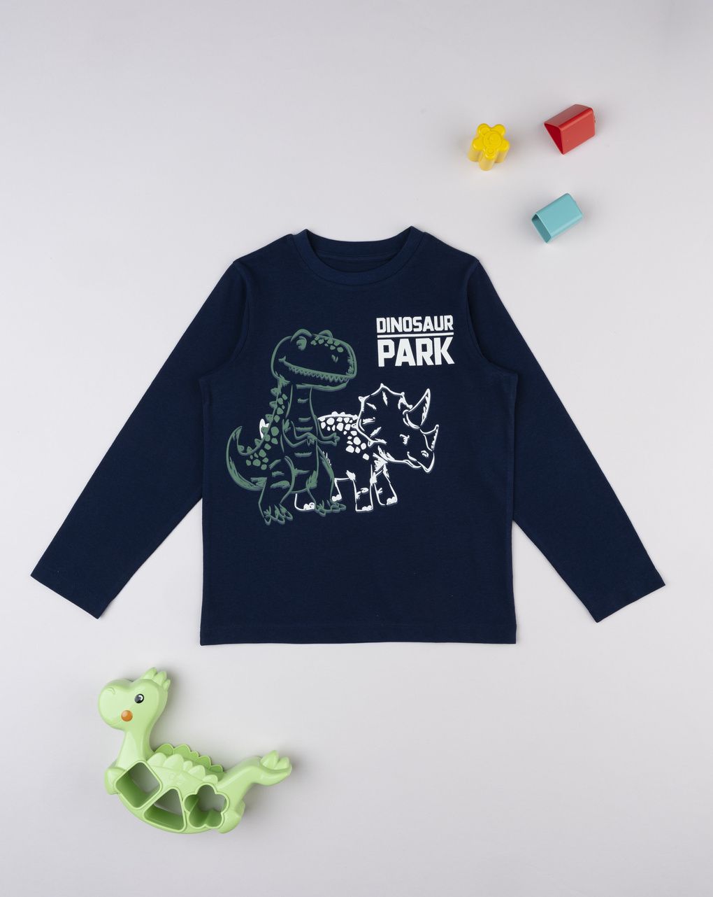 T-shirt bambino blu stampa dinosauro