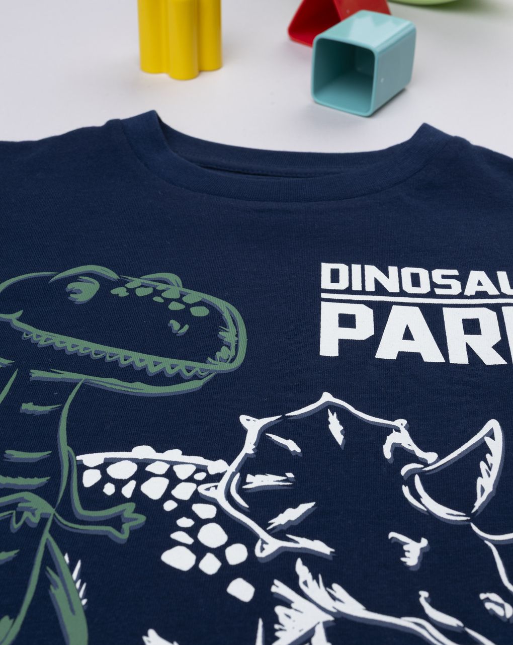 T-shirt bambino blu stampa dinosauro