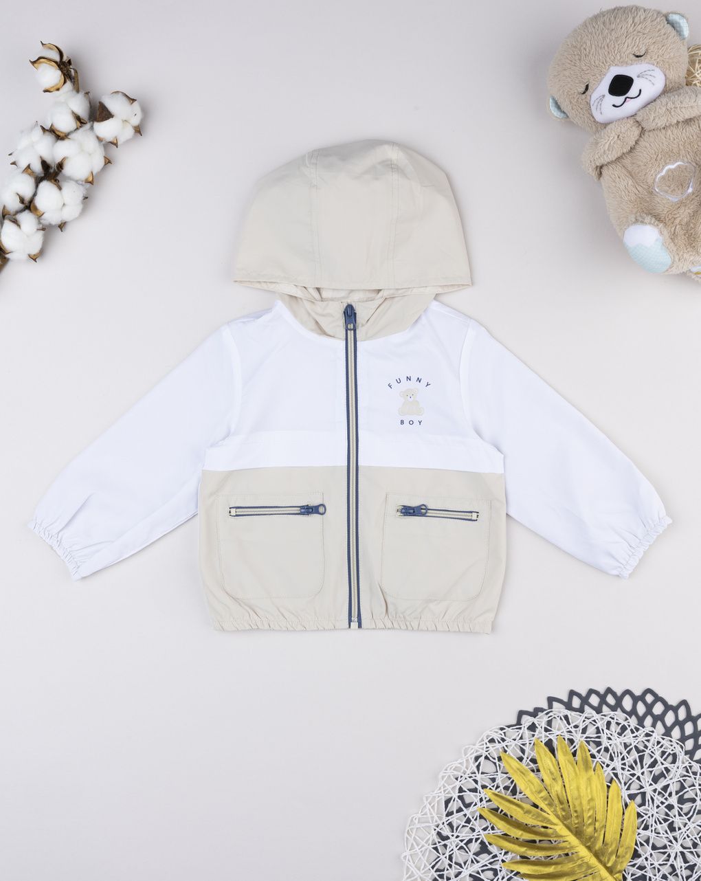 Antivento bimbo bianco/beige