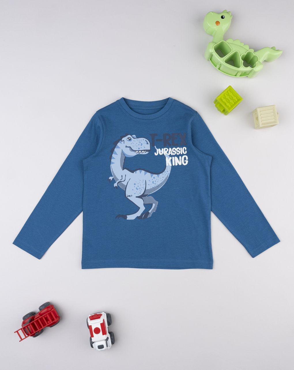 T-shirt bimbo blu stampa t-rex