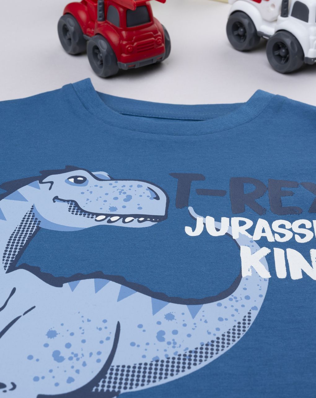T-shirt bimbo blu stampa t-rex